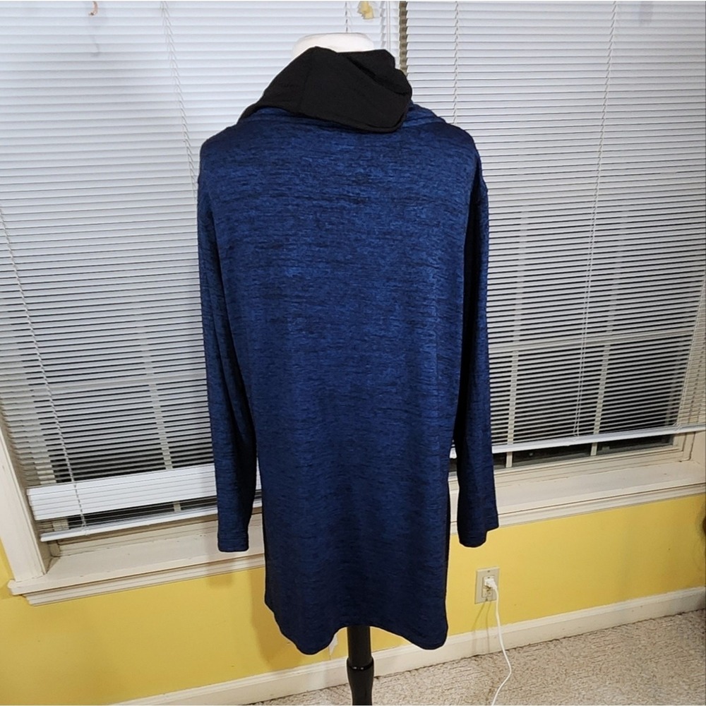 Ali Miles Large $89 Blue Black Heather Cowl Neck Button Shoulder Tunic Wrap Top - Picture 6 of 7